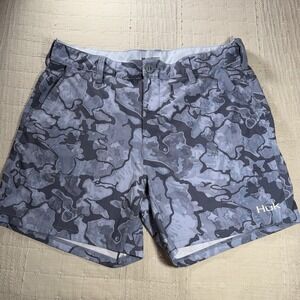 HUK Low Country Fishing Shorts Men's XXL Blue Camo Performance Stretch 6"